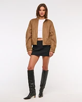 Bubble Hem Vegan Suede Bomber Jacket