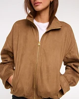 Bubble Hem Vegan Suede Bomber Jacket