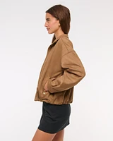 Bubble Hem Vegan Suede Bomber Jacket