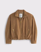 Bubble Hem Vegan Suede Bomber Jacket