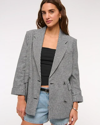 Double-Breasted Linen-Blend Slouchy Blazer