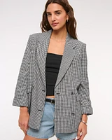 Double-Breasted Linen-Blend Slouchy Blazer