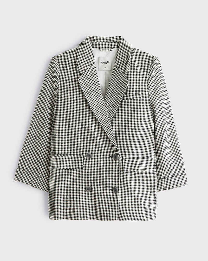 Double-Breasted Linen-Blend Slouchy Blazer