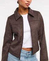 Zip-Front Vegan Suede Jacket