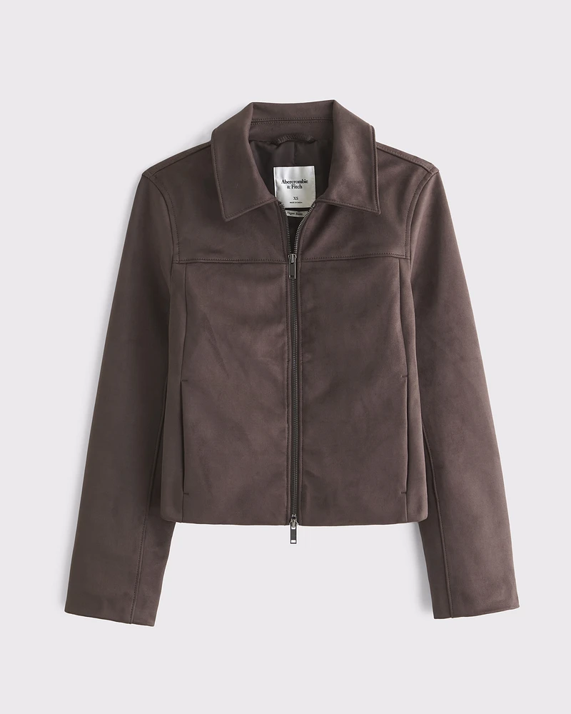 Zip-Front Vegan Suede Jacket