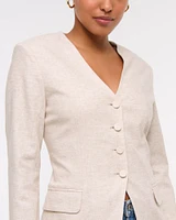 Linen-Blend Collarless Blazer