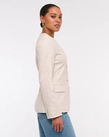 Linen-Blend Collarless Blazer