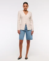 Linen-Blend Collarless Blazer