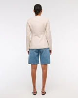 Linen-Blend Collarless Blazer