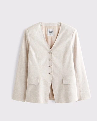 Linen-Blend Collarless Blazer