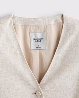 Linen-Blend Collarless Blazer