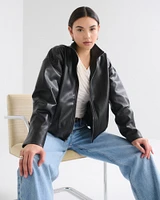 Bubble Hem Vegan Leather Bomber Jacket