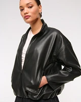 Bubble Hem Vegan Leather Bomber Jacket