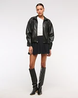 Bubble Hem Vegan Leather Bomber Jacket