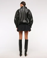 Bubble Hem Vegan Leather Bomber Jacket