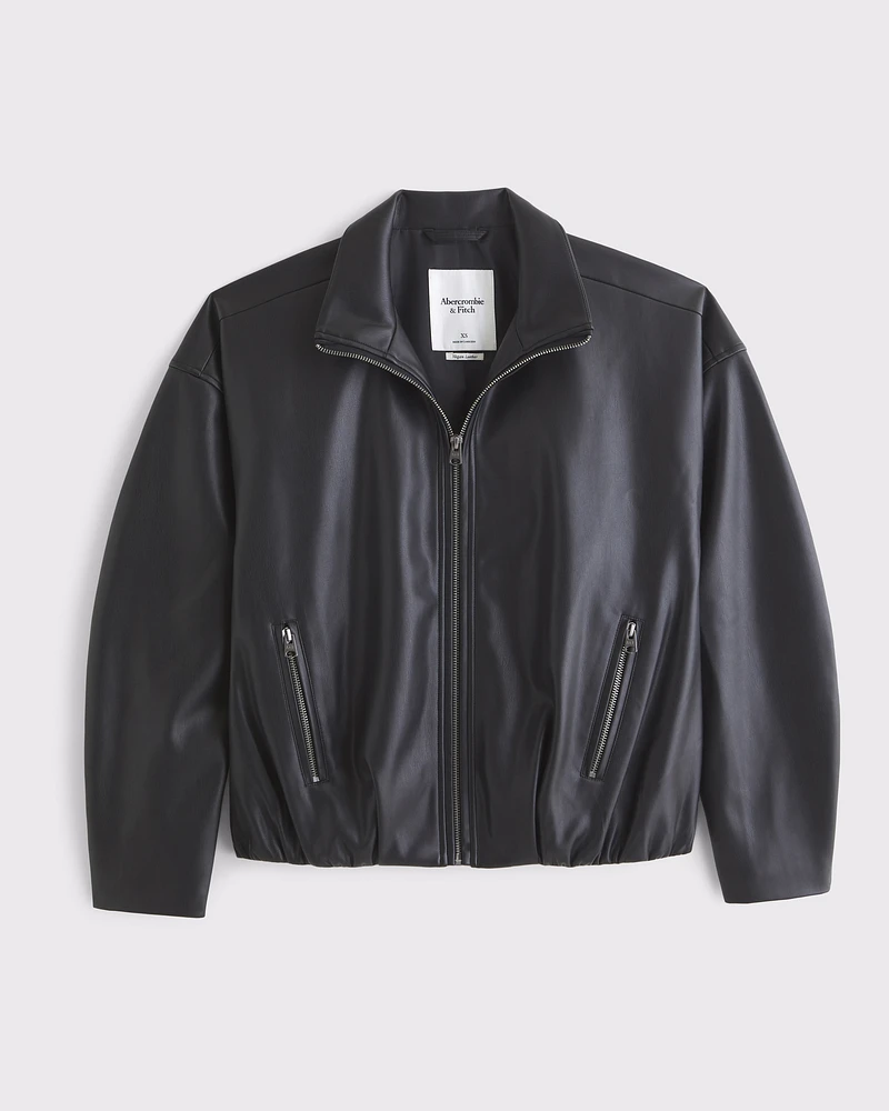 Bubble Hem Vegan Leather Bomber Jacket