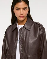Vegan Leather Utility Bomber Jacket