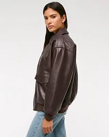 Vegan Leather Utility Bomber Jacket