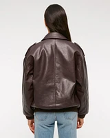 Vegan Leather Utility Bomber Jacket