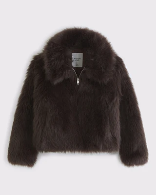 Zip-Up Faux Fur Coat