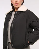 Removable Collar Bubble Hem Nylon Puffer
