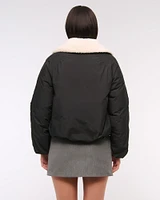 Removable Collar Bubble Hem Nylon Puffer