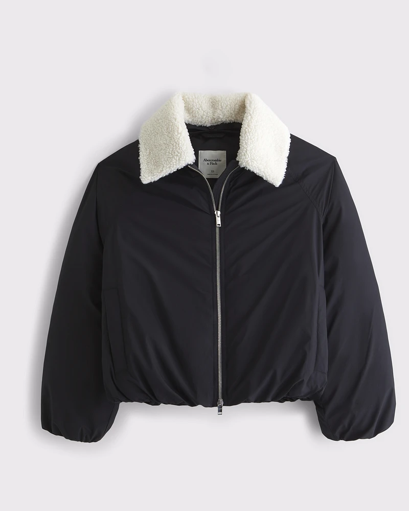 Removable Collar Bubble Hem Nylon Puffer