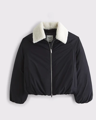 Removable Collar Bubble Hem Nylon Puffer