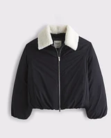 Removable Collar Bubble Hem Nylon Puffer