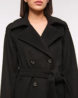 Mid-Length Wool-Blend Trench Coat