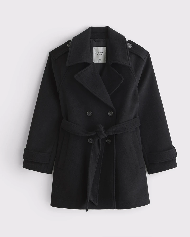 Mid-Length Wool-Blend Trench Coat