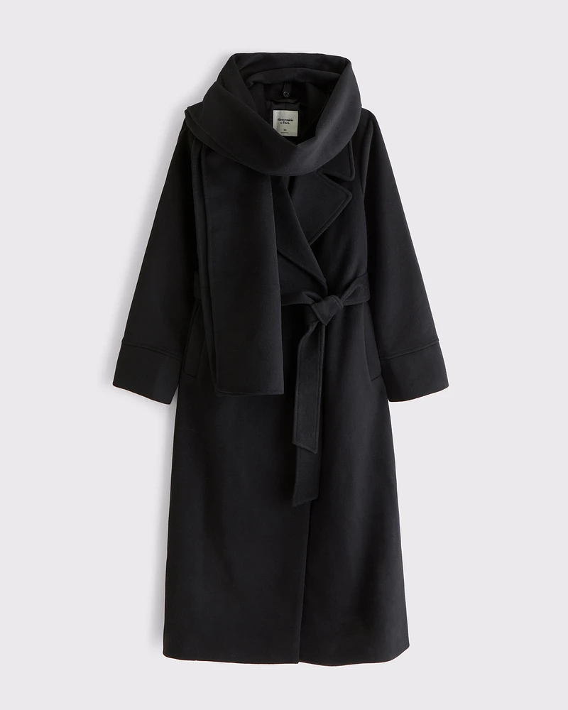 Removable Scarf Long Wool-Blend Coat