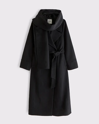 Removable Scarf Long Wool-Blend Coat