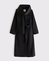 Removable Scarf Long Wool-Blend Coat