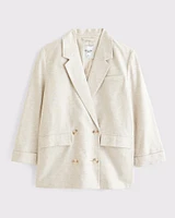 Double-Breasted Linen-Blend Slouchy Blazer