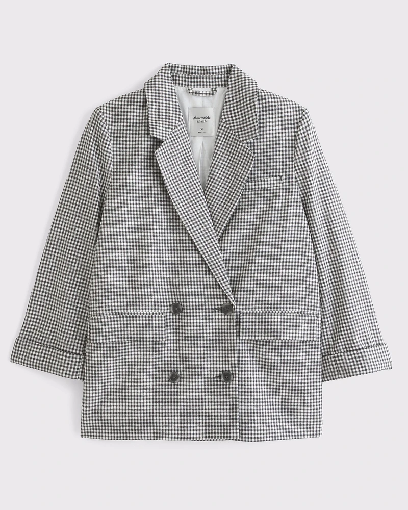 Double-Breasted Linen-Blend Slouchy Blazer