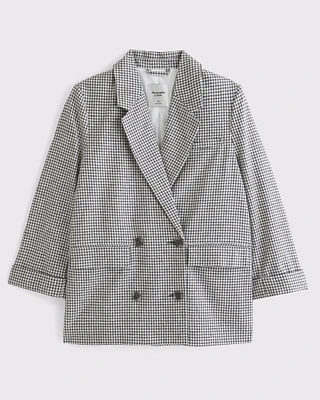 Double-Breasted Linen-Blend Slouchy Blazer