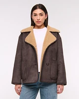 Mid-Length Vegan Suede Shearling Coat