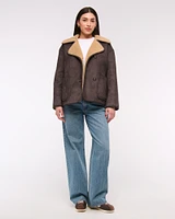 Mid-Length Vegan Suede Shearling Coat