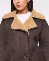 Mid-Length Vegan Suede Shearling Coat