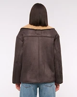 Mid-Length Vegan Suede Shearling Coat