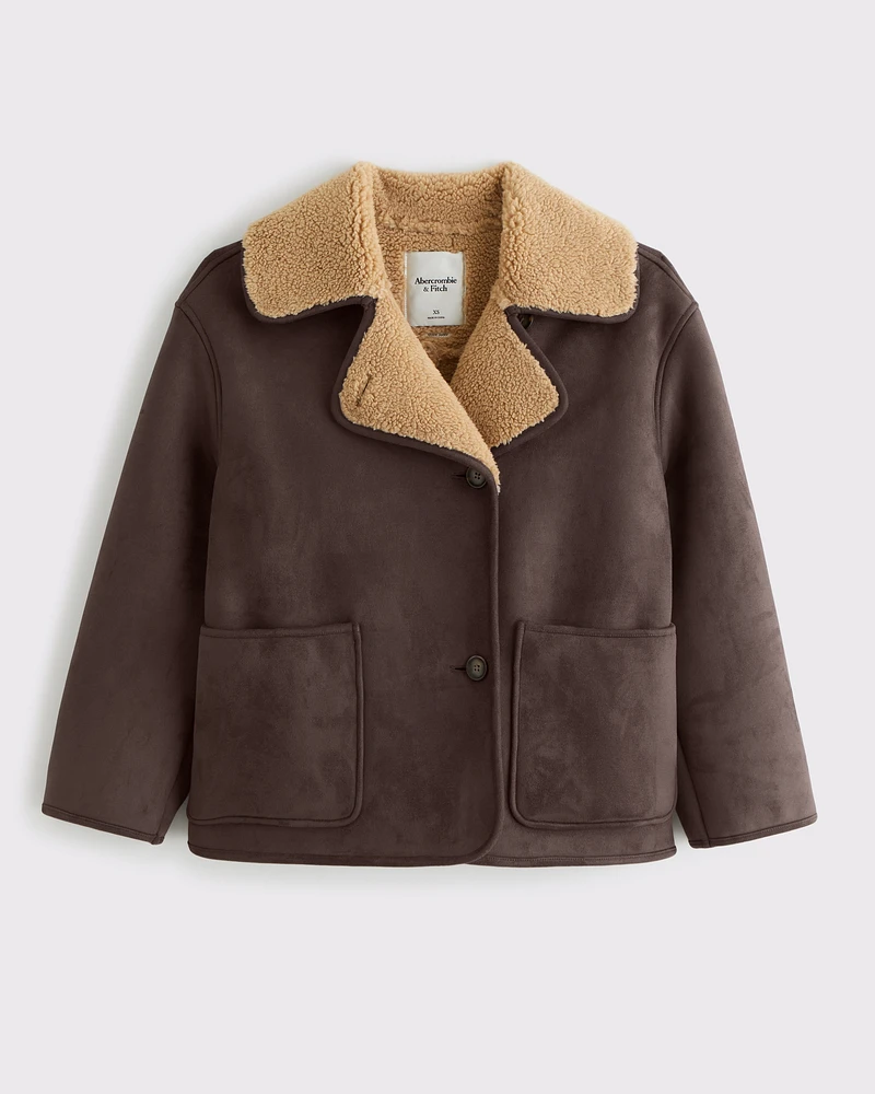 Mid-Length Vegan Suede Shearling Coat