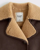 Mid-Length Vegan Suede Shearling Coat