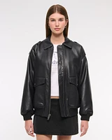 Vegan Leather Utility Bomber Jacket