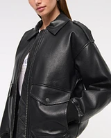 Vegan Leather Utility Bomber Jacket