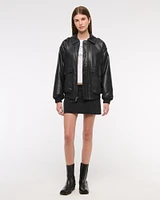 Vegan Leather Utility Bomber Jacket