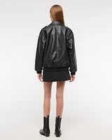 Vegan Leather Utility Bomber Jacket