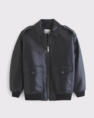 Vegan Leather Utility Bomber Jacket