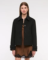 Short Button-Through Wool-Blend Coat