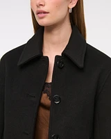 Short Button-Through Wool-Blend Coat